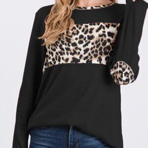 Heimish Solid and Animal Leopard Top with Elbow Patch